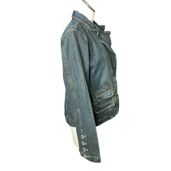 Duck Head Jean Jacket Womens XL Denim Blue Distressed Pockets Buttons - Picture 2 of 12